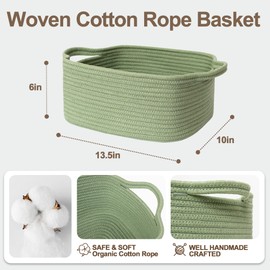 WILLITAT Cute Green Woven Basket, Empty Gift Basket for Christmas, Thanksgiving, Easter, Birthday, Cotton Rope Storage Bin with Handle for Gift, Dog Toy Box, Baby Nursery Organizer, Green Room Decor