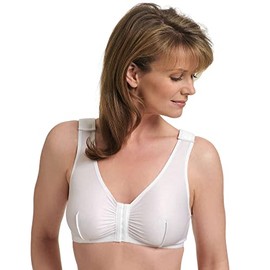 MediChoice Wireless Surgical Bra, Adjustable Strap Front Closure Post Surgery Mastectomy Compression Everyday Support Bra, Size 42, White
