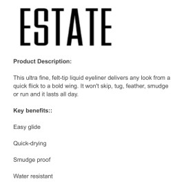 ESTATE COSMETICS Precision Liquid Liner - Black - Felt Tip Eyeliner NWOB SEALED