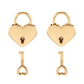 2 Pack Heart Shape Padlock Key Heart Padlock Mini Lock Key Love Padlock Heart Metal Padlock for Jewelry Box Storage Box Diary Book (Gold)