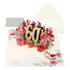 PATIKIL 60th Anniversary Cards, 60th Birthday Cards, Wedding Anniversary Flower Greeting Cards, Pop-Up Birthday Cards 3D with Envelope for Wife, Girlfriend, Couples