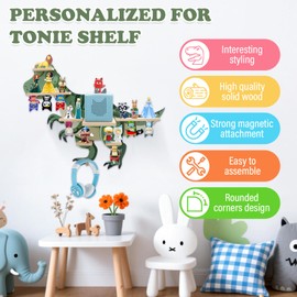 RZYLKA Dinosaur for Tonies Box Organizer Storage Shelf Wall Mounted, Magnetic Floating Shelves for Toniebox, Tonies Characters, Earphones, Display Collection 30~40 Characters
