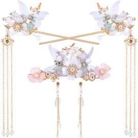 5PCS Bluebell Tassels Hairpin, Crystal Rhinestone Pearl Hair Clips Headpiece Retro Flower Wedding Brides Hair Accessories Jewelry for Women Girls Long Hair (Style 1, One Size)