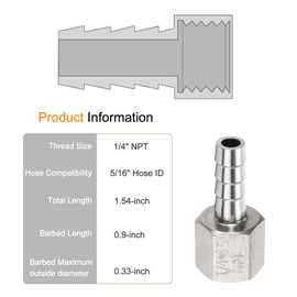 sourcing map 2pcs Stainless Steel Barbed Fitting 1/4" NPT Female to 5/16" Hose ID for Home Brew Pipe Fitting Direct Thread Connector Durable Construction