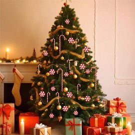 100Pcs Christmas Tree Decorations Candy Canes Hanging Ornaments Indoor Decor Red and White Xmas Crafts