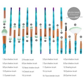 Unicorn Make Up Brush Set with Blending Brush Eyebrow Brush Eye Shadow Brush Blusher Brush Concealer Brush Lip Brush 20 Items