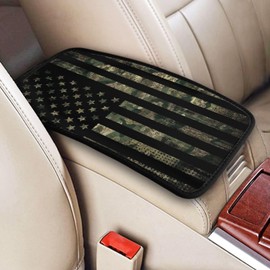 Military Camo Camouflage Retro Hunting Tactical Army American Flag Auto Center Console Armrest Pad Universal Car Center Console Cover Seat Box Cover For Sedan, Van, Suv, Truck Car Accessorie