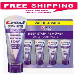 Crest 3D White Deep Stain Remover Whitening Toothpaste, 2.1 oz., 4 pk.