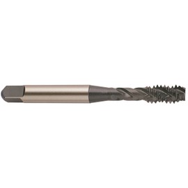 YG-1 E0 Series Vanadium Alloy HSS Spiral Flute Tap, Hardslick Coated, Round Shank with Square End, Modified Bottoming Chamfer, #8-32 Thread Size, H3 Tolerance