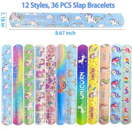 Pack of 36 Snap Bracelets for Children, Slap Bracelets with Dinasour/Unicorn/Mermaid/Christmas Day, Snap Bracelets, Party Bags, Children's Birthday Party Favours, for Boys and Girls, Polyvinyl