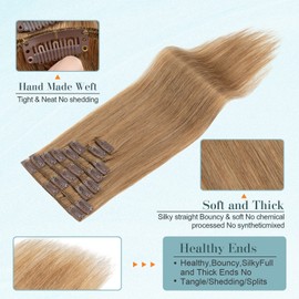 Benehair Clip in Human Hair Extensions Natural Hair Extension with Clip, 100% Remy Clip in Real Human Hair Extensions, 8Pcs Set with 18 Clips 12 Inches 55g Light Brown Hair for Women #27