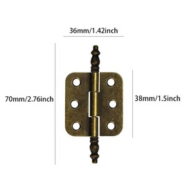 6 Set Antique Bronze Mini Hinges Crown Head Antique Decorative Hinge Bronze Mini Hinges for Vintage Wooden Box Cabinet Door Drawer Cupboard