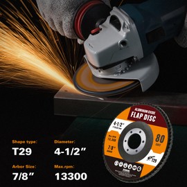 Shawya 20 Pack Aluminum Oxide Flap Discs 4 1/2 for Angle Grinder 80 Grit 7/8” Arbor Flapper Wheel for Wood and Metal Sanding, T29