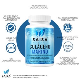 Péptidos de Colágeno Marino Puro | 120 Cápsulas | Saisa Herbal | Suplemento Alimenticio | Piel, Articulaciones y Bienestar Diario