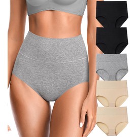 OLIKEME Women's High Waisted Underwear Tummy Control Underwear Postpartum Essentials Breathable Womens Panties Soft Cotton Panties Full Coverage Briefs, 5-pack Size L