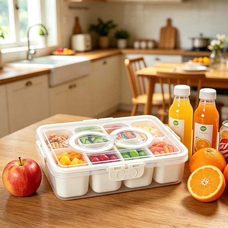 Snackle Box Container,Divided Serving Tray with Lid and Handle,Dishwasher Safe