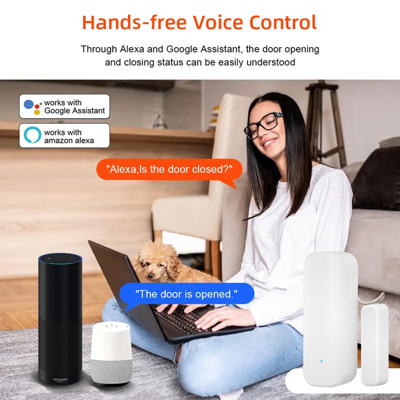TUYA Smart Door/Window Sensor, Wireless Window Sensor, Real-time Alarm, Compatible