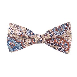 AUSCUFFLINKS Paisley Brown Bow Ties Linen Neckties | Wedding Bowties for Groomsmen (Bow Tie, Latte Blue Paisley)