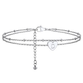 PROSTEEL Dainty Layered Anklet Letter Initial Heart Ankle Bracelets