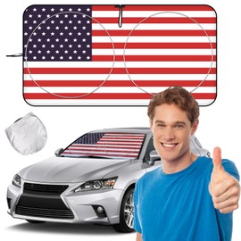 American Foldable Windshield Sun Shade with USA Patriotic Design- Front Window Sun Visor Protector for Cars, Trucks, SUVs Blocking Harmful UV Rays & Heat, Keep Interior Cool, Super Easy to Use & Store
