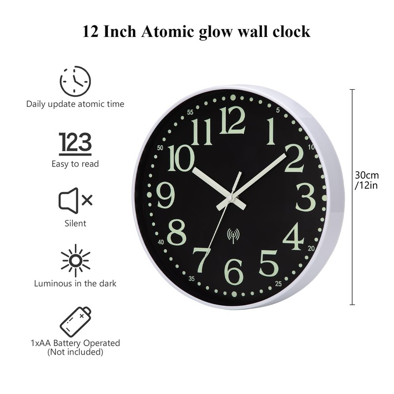Warminn Atomic Wall Clock with Glow in Dark Silent Non