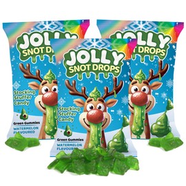 Christmas Reindeer Jolly Snot Drops, Funny Gag Gift Candy, Watermelon Flavored Gummies, Stocking Stuffer Treats, 4 Ounces (Pack of 3)