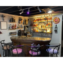 Liquor Bottles Bar Shelves Wall Mounted with LED Lighting Glass Holder, Wine Rack 3-Tiers Display Storage Organizer Hanging Long Stemware Goblet Metal for Home Cellar Black 39in