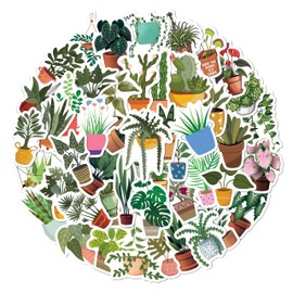 BEATRI Green Plants Stickers 50Pcs Potted Plant Floral Sticker Waterproof Vinyl for Water Bottles Laptops Phone Guitar Flower Pots Vases Decorative Decals for Kids Teens Adults