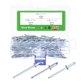 sourcing map 150Pcs 1/8"x1/4", 1/8"x5/16", 1/8"x3/8" Round Head Blind Rivets Assortment Kit, Zinc-Plated Carbon Steel Grip, and Mandrel Cap Blind Rivets, Silver