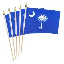 5 Pack South Carolina State Small Mini Wood Hand Held Stick Flag,Suitable For Various Holiday Parties,World Cup,State Decoration School Office Home Decoration.