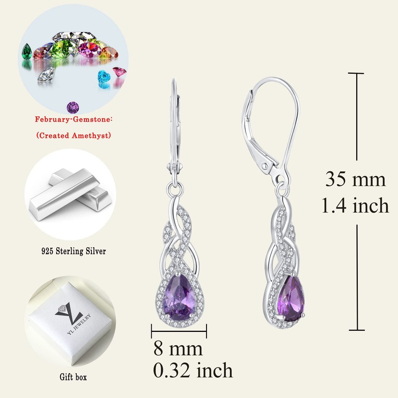 YL Infinity Knot Drop Earrings 925 Sterling Silver 12 Birthstone