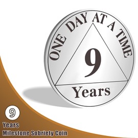 YRCKUDZKG 9 Year Sobriety Coin One Day at a Time AA Chips and Medallions with PU Leather Keychain Sobriety Gifts for Celebrating Alcoholics Anonymous Recovery Sobriety Gifts for Men Women