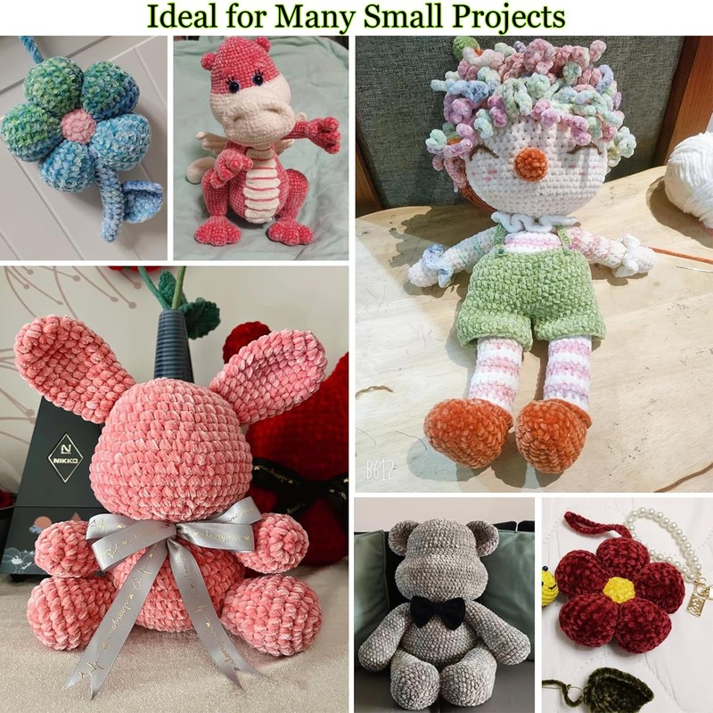 NAHUAA 3 x 100g Chenille Chunky Yarn Red Soft Velvet