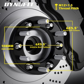 dynofit 4PCS 6x5.5 Wheel Spacers for Toyota 4Runner Tacoma FJ Cruiser, 2 inch 6 Lug Wheel Spacer with 12x1.5 Extended Lug Nuts 108mm Hub Bore, Forged Spacers Fit Tundra GX460 GX470 Sequoia Fortuner