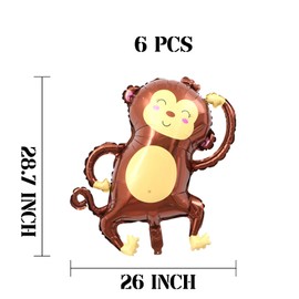 Monkey Balloons 6 Pcs Foil Helium Monkey Shaped Animal Party Balloons Cartoon Animal Monkey Woodland Balloons for Jungle Safari Theme Backdrop Kids Birthday Party Decorations Supplies