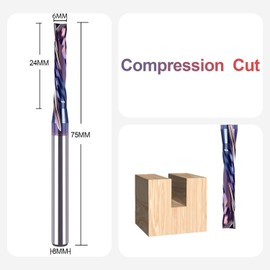 SpeTool Spiral Groove Cutter 8 mm Shaft Compression 6 mm Cutting Diameter 24 mm Cutting Length Spiral Cutter Groove Cutter CNC Milling Cutter for Router with TAC Coating Wood Cutter Solid Carbide End