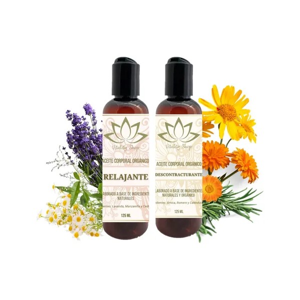 Aceite Para Masaje Orgánico Relajante Descontracturante 2pz