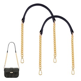 UNICRAFTALE 2Pcs Purse Chain 23 Inch Pu Leather Bag Chains Black Chain Strap Handles Shoulder Replacement with Light Gold Clasps for Clutch Handbag