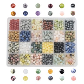 960 abalorio de piedra natural redondas auténticas abalorio de piedra real sueltas para hacer pulseras (6 mm, 24 colores)