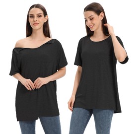 Unisex Post Shoulder Surgery Shirts for Men Rotator Cuff Chest Recovery Shirt Women Full Snap Access Dialysis Chemo Clothing Black M