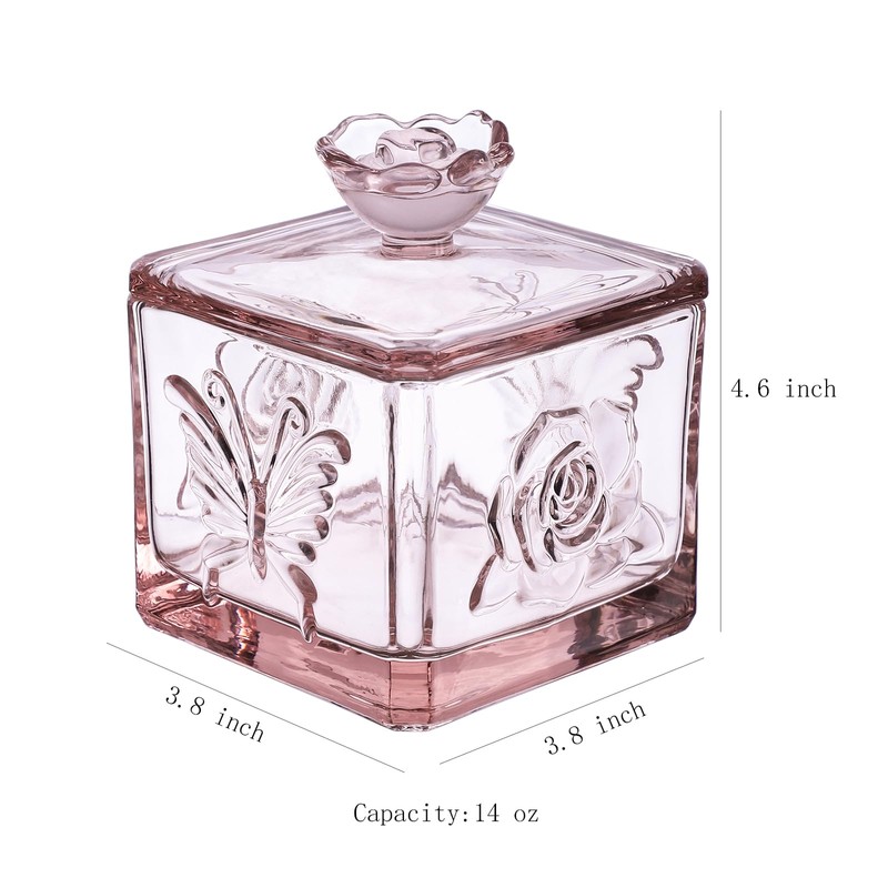 Gaolinci Roses & Butterflies Embossed Glass Candy Jar, Stained Glass