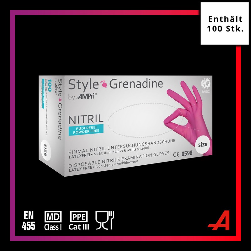 AMPRI Med-Comfort Grenadine Style Nitrile Gloves, Pink, Pack of 100