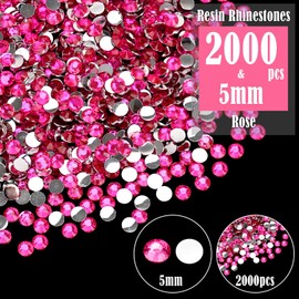 Wholesale Bulk Bags 2000PCS 5mm Resin Flat Back Rhinestone, Rose Round Non Hotfix Flatback Resin Rhinestones for Nails, Tumblers, Mugs, DIY Bling Embellishments, Loose Glitter Crystal Diamond Stone