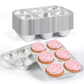 Artcochan 20 Pack Muffin Pan,6 Cup Disposable Aluminum Foil Muffin Tins,Standard Size Cupcake Pan for Baking Cupcakes and Mini Pies,Home Kitchen and Party Use