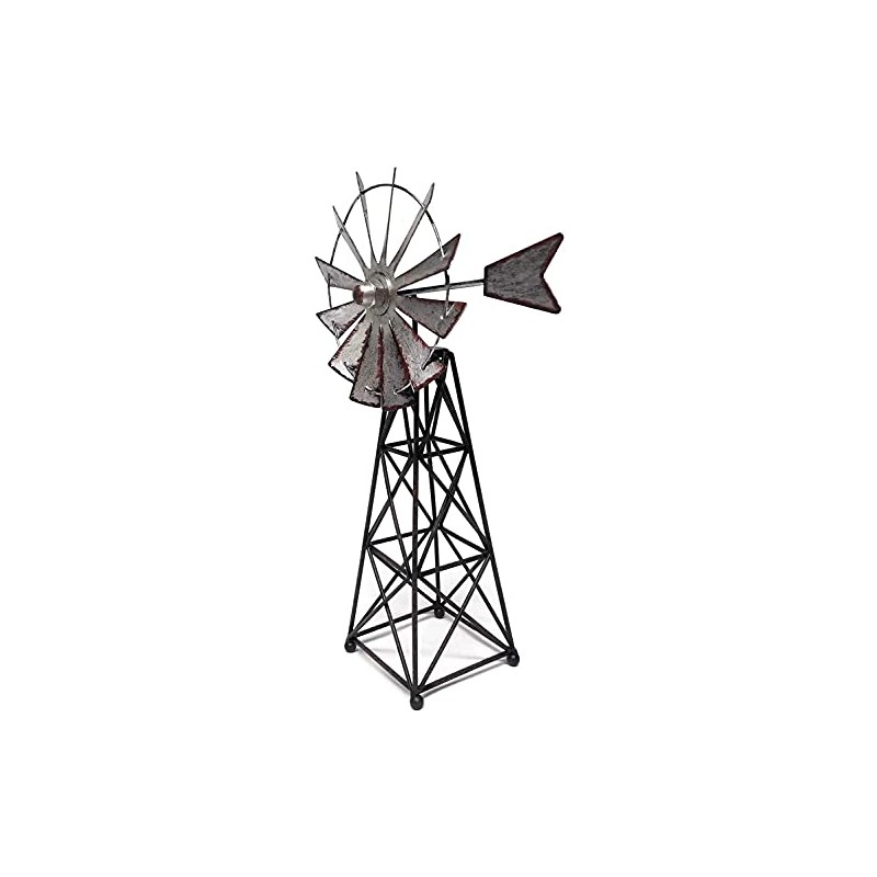 SLIFKA Farmhouse Decor Windmill Figurine, 12-inches, Silver, Rust