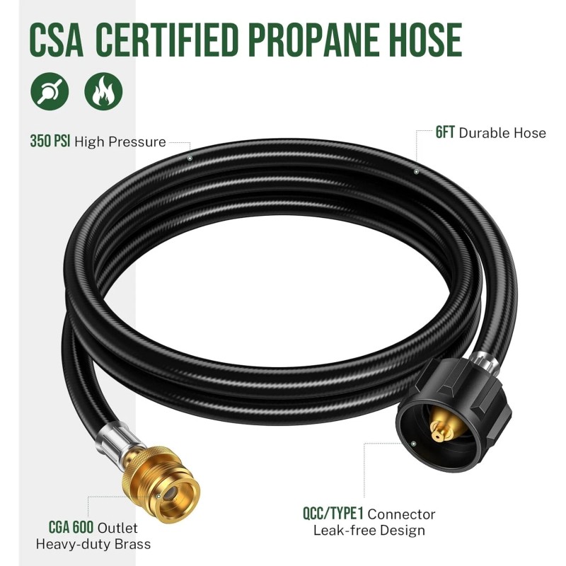 DwellWel 6FT Propane Adapter Hose LP Tank 1lb to 20lb