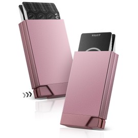 VULKIT Herren Kreditkartenetui mit Doppelseitiger Pop-Up-Funktion - Schlankes RFID-Blockierendes Metall Etui mit Aluminiumrahmen, Automatischer Auswurf für 12-16 Karten (Roségold, Doppelstufe)