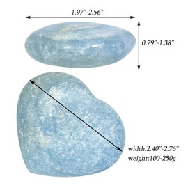 SUNYIK Natural Blue Celestite Crystal Worry Stone, Polished Heart Palm Pocket Stone Home Decor for Relax Meditation, 61-70mm