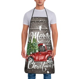 MINIOZE Farm Rustic Vintage Retro Old Christmas Red Truck Apron Cooking Chef Work Shop Women Men Baking Decorations Painting Bbq Grilling Kitchen Accessories Party Supplies