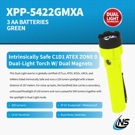 Nightstick XPP-5422GMXA Intrinsically Safe Dual-Light Flashlight w/Magnets - 3 AA (not Included) - Green - ATEX